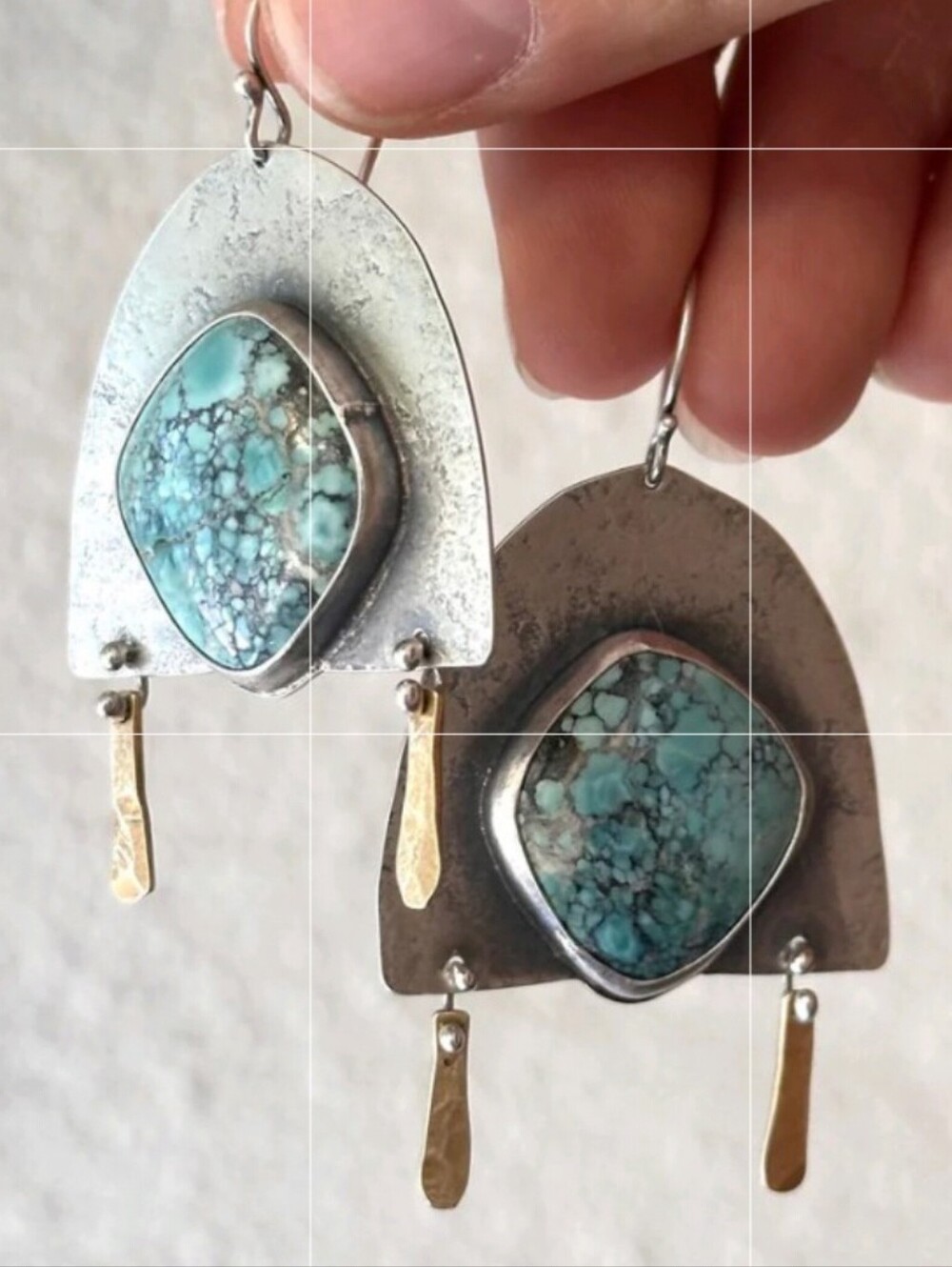 Turquoise Mixed-Metal Dangle Earrings - Golden Hills Lightweight Artisan-made